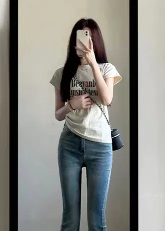 正肩纯棉短袖t恤女ins潮夏季修身小众设计感洋气复古美式bm上衣服商品大图