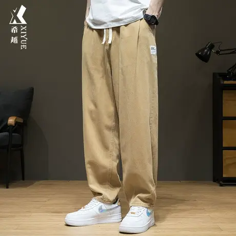 希越卡其色直筒休闲裤男秋冬加绒宽松大码阔腿裤男士美式垂感长裤商品大图