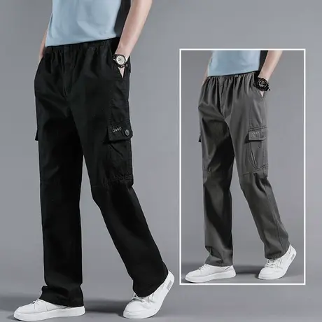 工装裤男秋季宽松直筒纯棉男士休闲裤松紧腰大码爸爸裤子春秋男裤商品大图