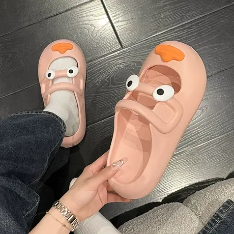 网红包头拖鞋女夏外穿半拖鞋2023年新款软底踩屎感开口笑洞洞鞋子图片