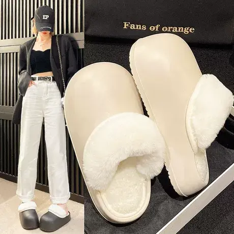 厚底毛毛拖鞋女外穿2023秋冬新款保暖家居包头可拆卸毛绒棉拖鞋商品大图