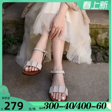 Artmu阿木原创复古一字带凉鞋女平底真皮沙滩鞋2023年女新款夏季图片