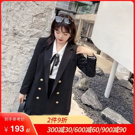 大码女装2024新款百搭宽松显瘦气质翻领双排扣胖MM西装女外套商品大图