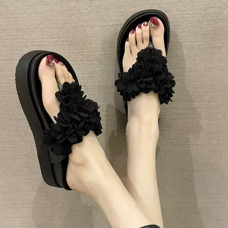 厚底花朵人字拖鞋女夏外穿网红ins潮防滑沙滩夹脚户外踩屎感凉拖商品大图