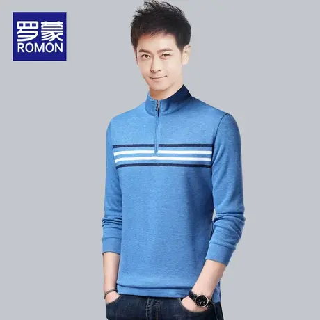 Romon/罗蒙男士长袖t恤春秋拉链立领polo衫2022新款时尚上衣体桖图片