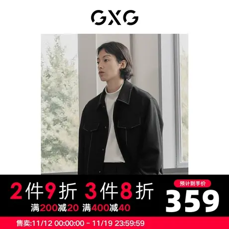 GXG男装 秋季黑色翻领夹克斜纹面料外套撞色线条10D1210904G商品大图