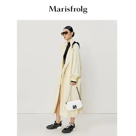 【网孔编织连帽】玛丝菲尔春季新款浅黄色风衣外套中长款商品大图