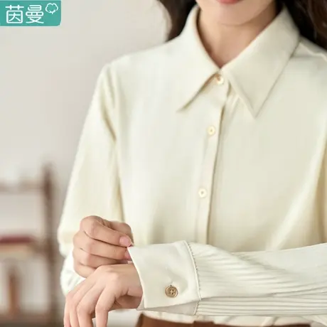 茵曼法式长袖衬衣女2023新款秋冬季通勤内搭厚款保暖衬衫上衣打底图片