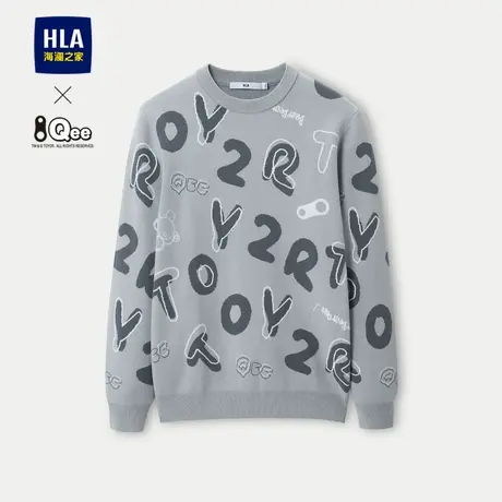 HLA/海澜之家包芯纱针织衫23秋季新款Qee联名圆领满身字母毛衣男商品大图