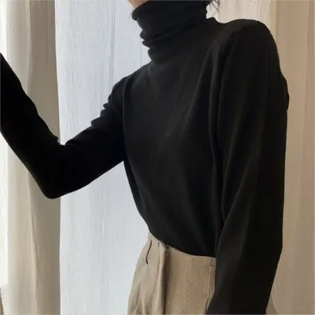 2023年早春秋冬季新款内搭半高领辣妹打底小衫白色长袖t恤女上衣图片