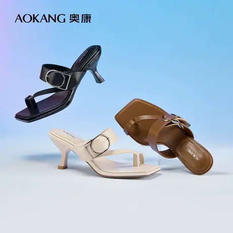 奥康 女鞋2025夏季凉鞋气质方头后空时装凉鞋外穿拖鞋职场凉拖商品大图