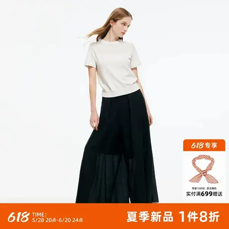 歌莉娅天丝上衣女2025新款夏季穿搭镂空勾花针织短袖T恤1E9L5G610商品大图