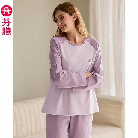 芬腾新款长袖睡衣女士春秋季纯棉套头大码宽松休闲全棉家居服套装商品大图