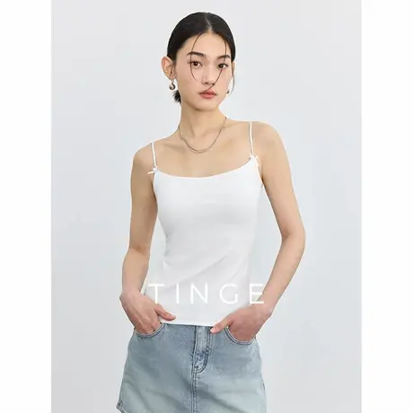 TINGE贴己蝴蝶结细肩带胸垫吊带背心女夏季文胸一体打底内搭上衣商品大图
