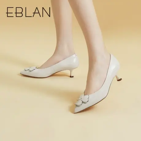 伊伴2023秋季新款女鞋时装单鞋细跟单鞋一脚蹬通勤鞋羊皮低跟单鞋商品大图