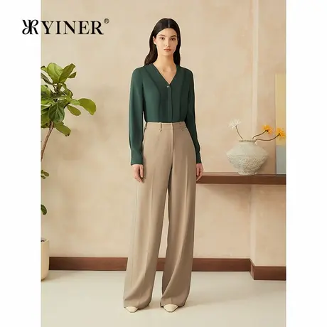 YINER音儿专选2025春季新款法式仿麻透气激励衬衫V领轻上衣商品大图
