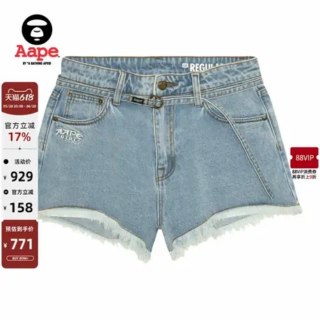 Aape旗舰店女装春夏爱心牛仔图案休闲潮流牛仔短裤C617XXO商品大图