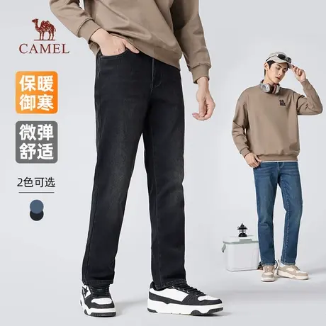 骆驼男装直筒牛仔裤男士2025新款冬季加绒保暖水洗弹力休闲长裤子商品大图