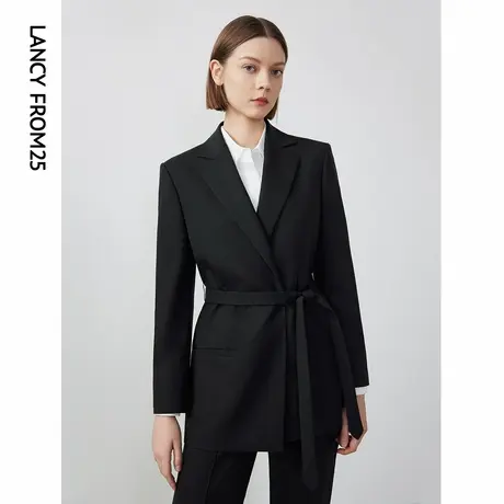 朗姿纯羊毛黑色职业高级感气质收腰西服外套女2024年春季新款西装图片