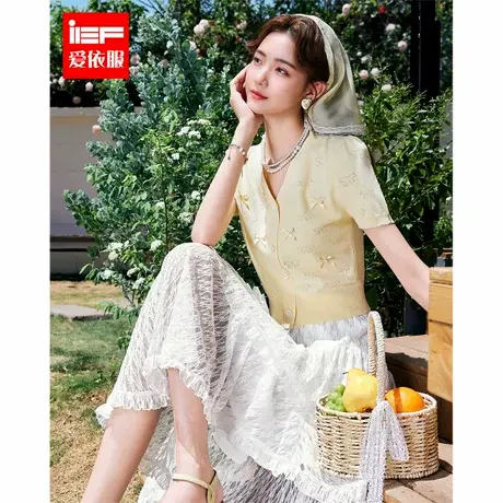IEF/爱依服2025夏季新款法式温柔小女人气质蝴蝶结设计毛织上衣商品大图