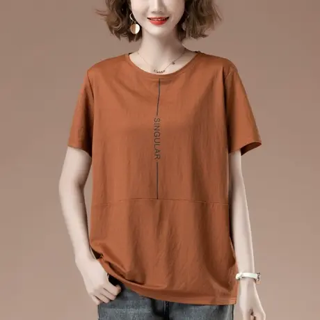 短袖t恤女夏季新款加肥加大码女装宽松中年妈妈百搭圆领显瘦体恤商品大图