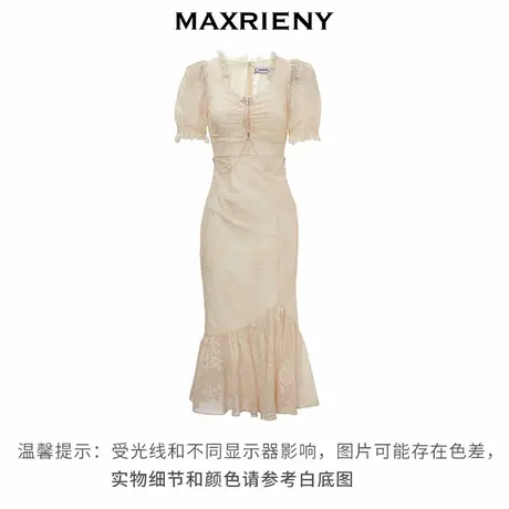 【奥莱】MAXRIENY法式复古连衣裙蕾丝泡泡袖茶歇裙图片