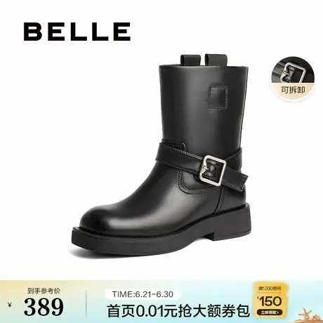 百丽女靴子冬季新款骑士靴女款低筒复古短靴西部靴B2172DZ4图片