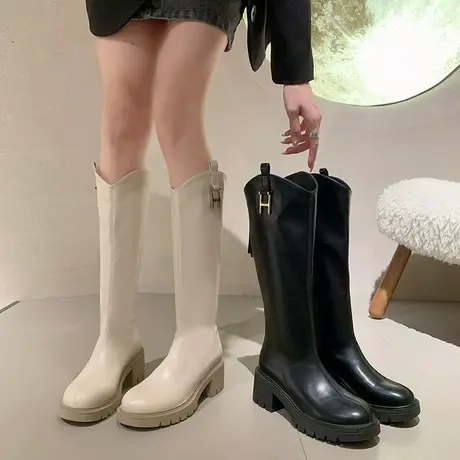 不过膝长筒骑士靴2023年新款夏季增高小个子女靴v口高筒显瘦长靴图片