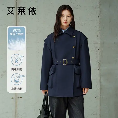 艾莱依2025新款鹅绒服女高级感交叠复式门襟时尚户外工装短款外套商品大图