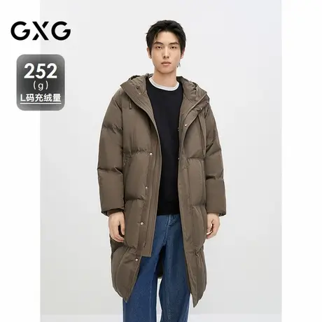 GXG男士2024冬季品纯色休闲百搭连帽长款羽绒服男外套鸭绒商品大图