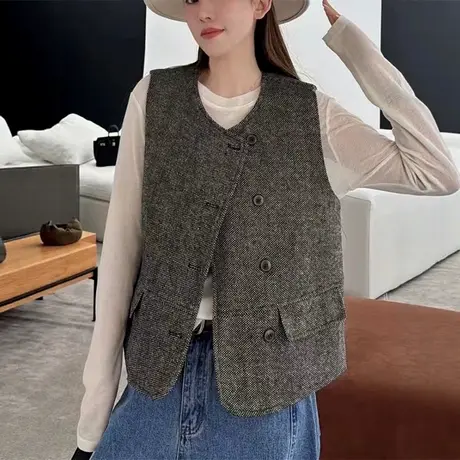 高级感气质小香风无袖马甲外套女2025秋季新款宽松显瘦百搭坎肩潮商品大图