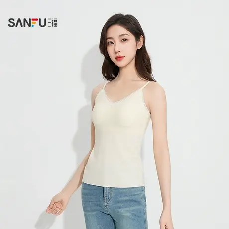 三福女秋季蕾丝拼接带杯吊带背心 法式细肩带内搭上衣507908商品大图