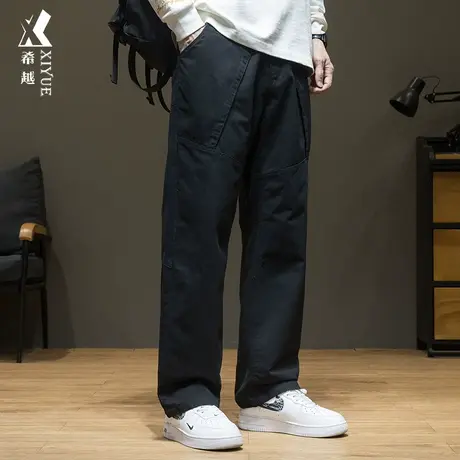 2023秋季新款纯棉休闲裤子男士长裤宽松大码设计感拼接工装裤男裤商品大图