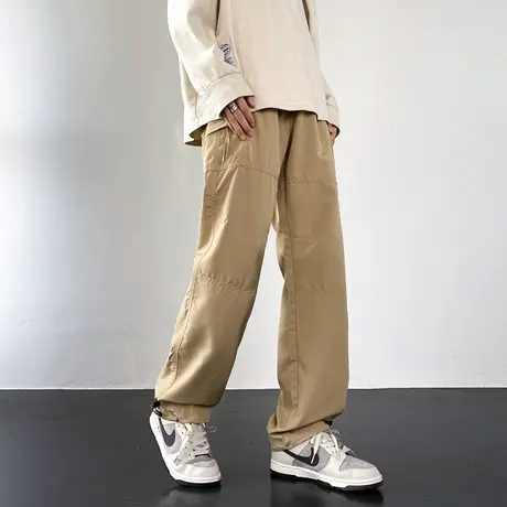 山系卡其色工装裤子男士秋冬日系宽松直筒阔腿休闲裤潮牌长裤男生商品大图