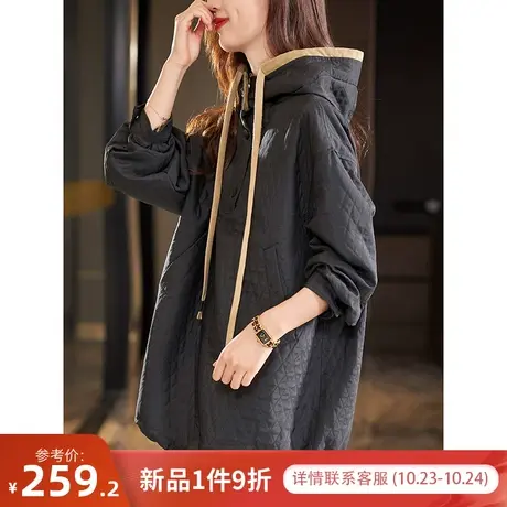 宝诗黎连帽抽绳中长款宽松卫衣女早秋薄外套2023新款长袖套头上衣商品大图