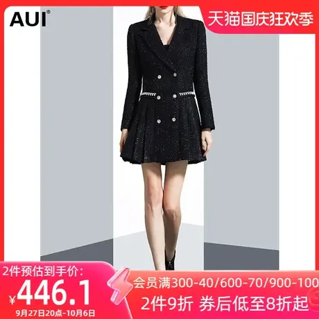 AUI黑色小香风职业西装外套女2023秋冬新款名媛通勤气质修身大衣图片