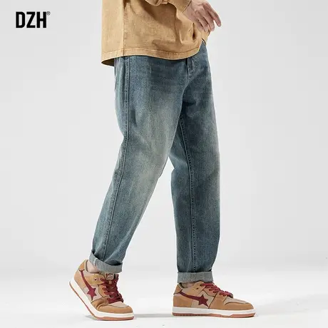 男士蓝色复古牛仔裤男春秋款宽松直筒2023新款裤子休闲百搭高街裤商品大图