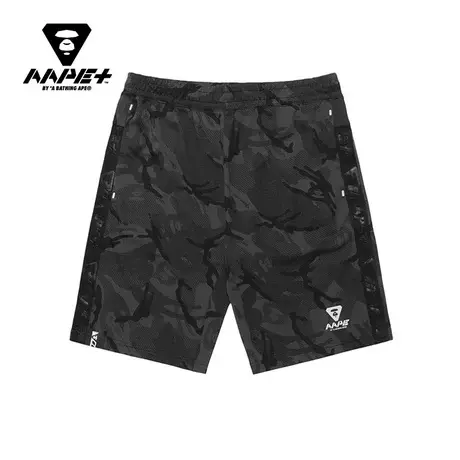 AAPE+运动男装春夏反光猿颜印花侧边LOGO织带3D剪裁短裤6404XAA图片