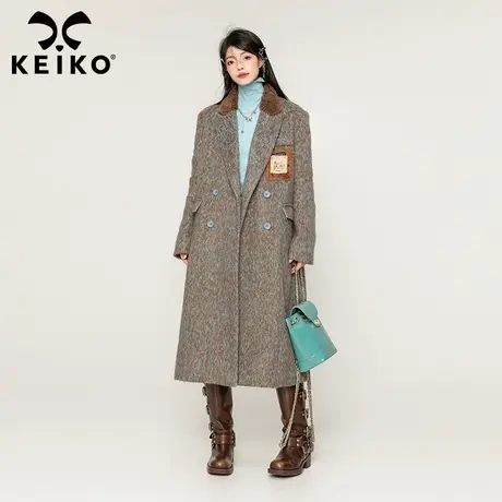 KEIKO [夹棉]高级感混色羊毛呢大衣2023秋冬英伦学院长款羊绒外套商品大图
