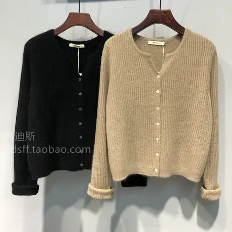 2023秋冬韩国新款纯色单排扣百搭宽松浣熊毛短款毛衣短开衫女外套图片