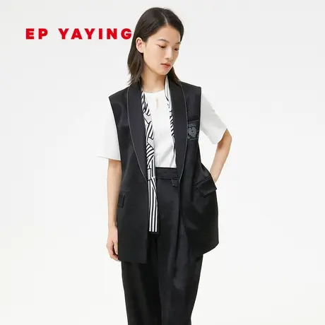 EP YAYING雅莹女装 时尚三醋酸黑色马甲外套 商场同款新款1018A图片