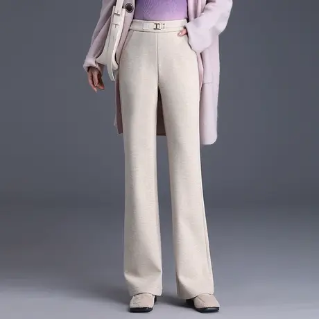 羊毛呢筒喇裤时尚休闲裤高腰气质微喇裤韩版显瘦长裤秋冬2023新款商品大图
