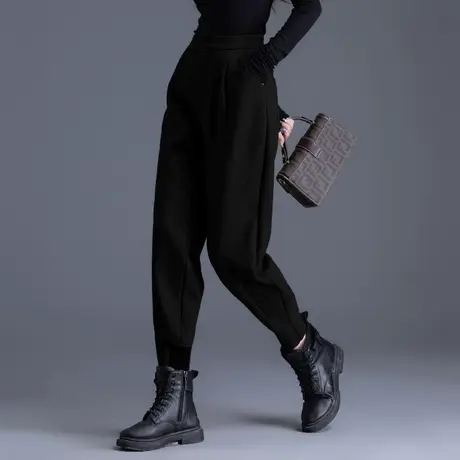 毛呢哈伦裤子女2023秋冬新款加厚羊毛裤束脚靴裤萝卜裤九分小个子商品大图