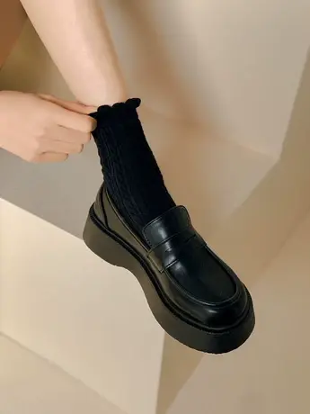 黑色小皮鞋女秋季百搭复古2023年新款乐福鞋英伦风厚底日系单鞋子商品大图