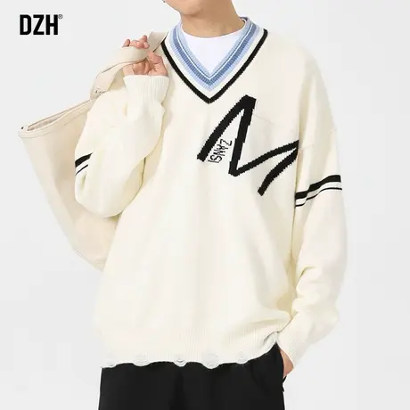 男士冬季V领毛衣男慵懒风打底衫加厚针织衫情侣2023新款学生外套商品大图