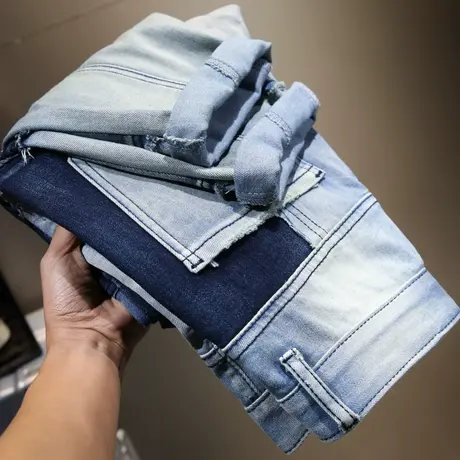 夏季款乞丐裤男日系潮牌牛仔裤男直筒宽松拼接补丁嘻哈休闲裤子男商品大图