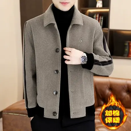 秋冬季金貂绒加棉外套男士短款大衣加厚毛呢夹克百搭商务休闲男装图片