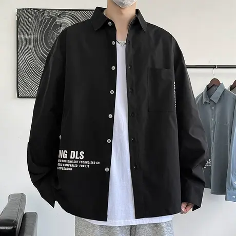 衬衫男长袖潮流宽松春秋季痞帅衬衣外套男休闲高级感寸衫帅气衣服商品大图