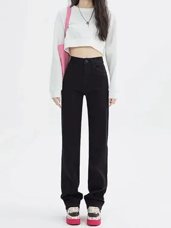 清仓捡漏潮流港风直筒牛仔裤女秋冬新款宽松高腰阔腿垂感拖地裤商品大图