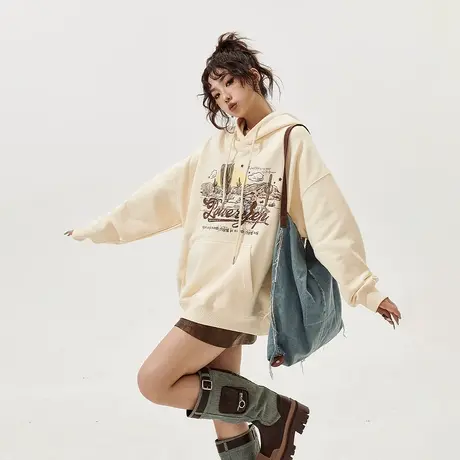 YEP春秋连帽卫衣女2024年新款美式复古潮牌宽松oversize外套图片